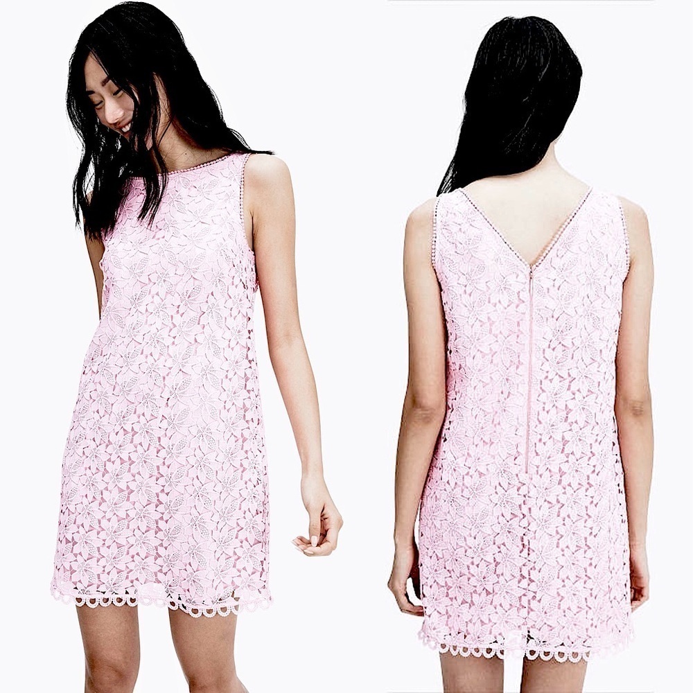 KATE SPADE Leaf Floral Lace Crochet Trim Sleeveless Pastel V-Back Shift Dress 4